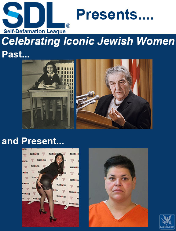    #SDL Presents... Celebrating Iconic Jewish Women,             Past. . .            https://en.wikipedia.org/wiki/Anne_Frank      https://en.wikipedia.org/wiki/Golda_Meir            and Present. . .            https://en.wikipedia.org/wiki/Sarah_Silverman      https://www.jenkober.com/             #TooFunny #TooSad #Weimar #PoliceYourOwn  #Kosher #ToxicFeminism        