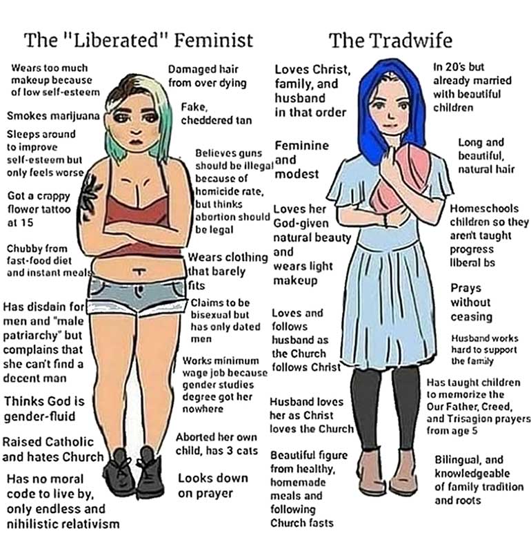   The "Liberated" Feminist Vs. The Tradwife - Compare and contrast. Which one do you think will build a stronger, more stable society?             #memes              #ToxicFeminism  #Woke  #WokeGestapo  #LGBT         #Abortion  #Christianity  #Nostalgia       