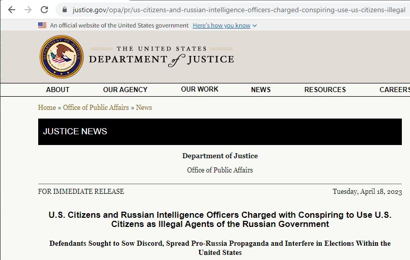 https://twpter.com/users/hoodie/feed/2023-0424-1205-1505-f-hoodie.pdf -   PDF: U.S. Citizens and Russian Intelligence Officers Charged with Conspiring to Use U.S. Citizens as Illegal Agents of the Russian Government _ OPA _ Department of Justice            https://www.justice.gov/opa/pr/us-citizens-and-russian-intelligence-officers-charged-conspiring-use-us-citizens-illegal                  For the record bitchez!!!             #FBI  #DOJ  #Corruption  #Russia         #ElectionFraud         #politics         #Niggaz  #InformationWarfare              #ArchivePDF       