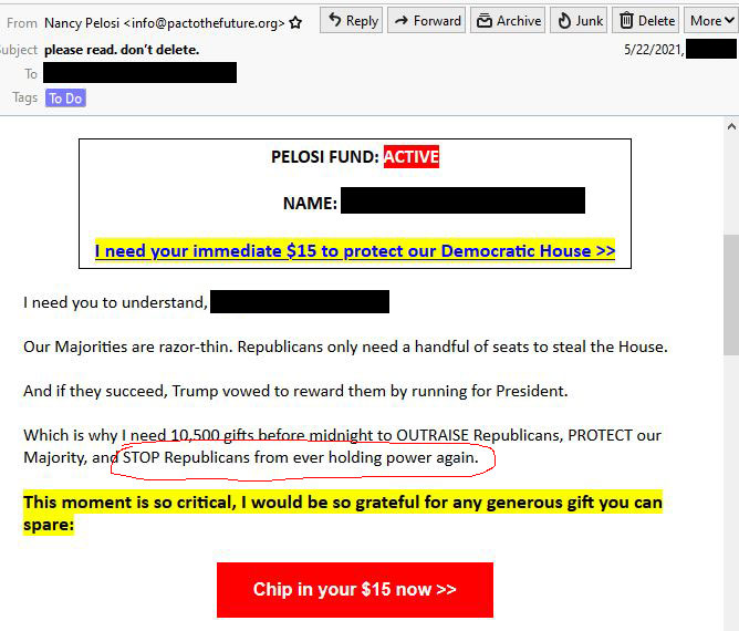 And No. I am not just picking on #NancyPelosi unfairly.             Out of all these corrupt, power-hungry assholes on both sides of the "divide" #GOP and #DNC , Nancy Pelosi is distinguishing herself as a wanna-be dictator in a one party dictatorship.            Nancy's PAC is sending out e-mails trying to raise money with a stated goal of: "STOP (stopping) Republicans from ever holding power again. "            Of course the GOP and DNC are just different flavors of the "Oligarch Uniparty" but to openly state the goal of 1 party rule?      