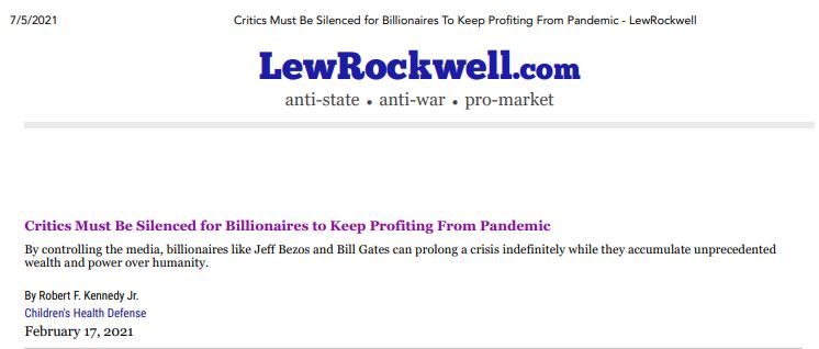 https://twpter.com/users/phoneguy/feed/2021-0705-0648-3298-f-phoneguy.pdf -   This needs to be kept on file, so people of the world do not forget who is oppressing them, destroying their private businesses, and taking away their freedom with a fake pandemic that these people invented and promote through their control of the media.            #PrivateJetPeople #Davos #Multinational #WEF #JeffBezos #Fauci #KlausSchwab #BillGates                  "Critics Must Be Silenced for Billionaires to Keep Profiting From Pandemic      By controlling the media, billionaires like Jeff Bezos and Bill Gates can prolong a crisis indefinitely while they accumulate unprecedented      wealth and power over humanity."      By Robert F. Kennedy Jr.      Children's Health Defense      February 17, 2021            #covid #COVID #Covid #COVID19 #jab #LockDown      #lockdown #vaccine #VACCINE #VACCINE      #LockDown      #BillGates       