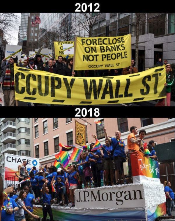   Occupy Wall Street #OWS may have been branded as leftists or lazy slackers, and some of those labels may have been appropriate for some participants; but at least this was a grass roots movement that correctly identified the source and responsibility for the wealth inequality and decline of the American  #MiddleClass                    The #PrivateJetPeople and #Oligarchy saw this and it terrified them; this is why Billionaires like  #GeorgeSoros and big banking names like Chase  JP Morgan, Visa and others finance and openly support the current  #LGBT / #WokeCrowd  and all of the resulting  #CancelCulture .            The Ultra Wealthy and #Multinational people  are not fools, this was a masterful strategy by them to derail a movement that really addressed the plight of the poor, and working middle classes; and shift the focus of that crowd's momentum towards this current Woke culture that has done nothing but divide the poor and working middle classes, and distract them from the real villains in our society.      Can you #HearMeNow ?      