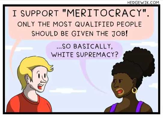   Cartoon: I support Meritocracy.            Third world, here we come.            https://en.wikipedia.org/wiki/Third_World             #TooFunny       